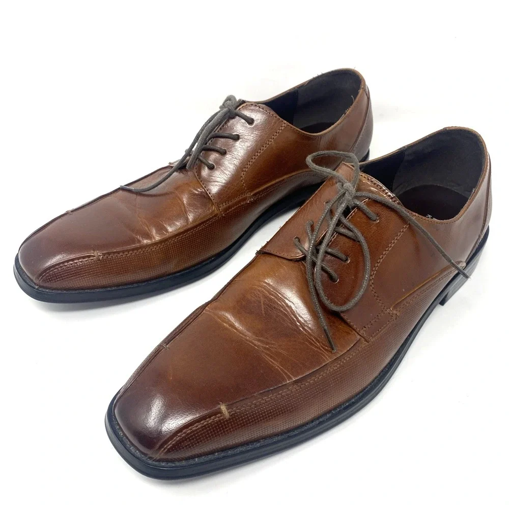 Kenneth Cole Reaction Men Shoes Sz 10 Oxford Witter Lace‎ Up Brown Leather Dress